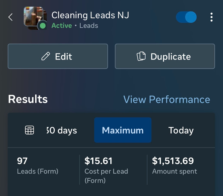 Cleaning Leads Campaign Results