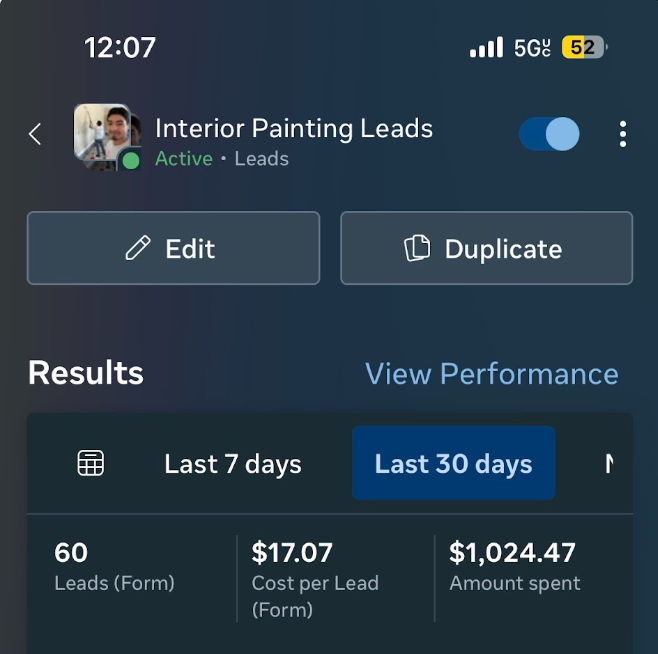 Painting Leads Campaign Results